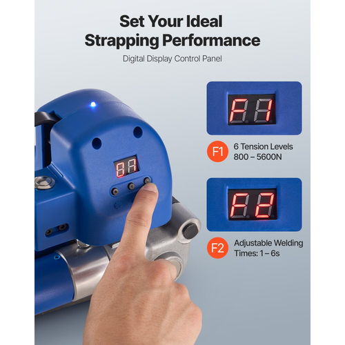 Ηλεκτρική μηχανή δεσίματος VEVOR, 2 μπαταρίες 4000mAh, Αυτόματο εργαλείο δεσίματος με ψηφιακή οθόνη για ιμάντες PET πλάτους 10-19 mm, Μηχανή τάνυσης ταινίας για συσκευασία κουτιών παλέτας