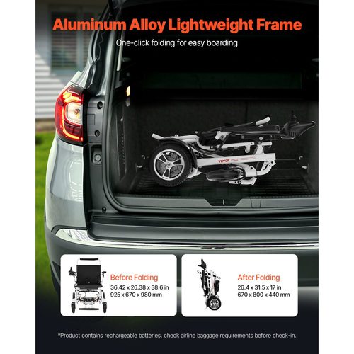 Ηλεκτρικό αναπηρικό αμαξίδιο VEVOR για ενήλικες, χωρητικότητας 136 κιλών, πτυσσόμενο και ελαφρύ μηχανοκίνητο αναπηρικό αμαξίδιο, αυτονομία 21 χλμ., ηλεκτροκίνητο αμαξίδιο παντός εδάφους, φορητό κάθισμα 53 εκ. για ηλικιωμένους και άτομα με αναπηρία