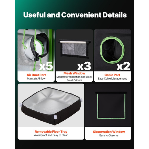 Σκηνή Εσωτερικής Καλλιέργειας VEVOR, 100 x 100 x 200 cm, 600D Υψηλής Ανακλαστικότητας Mylar, Σκηνή Εσωτερικών Φυτών με Παράθυρο Παρατήρησης, Δίσκο Δαπέδου & Φερμουάρ, Βαρέως Τύπου Σκηνές Καλλιέργειας για Φρούτα και Άνθη Λαχανικών