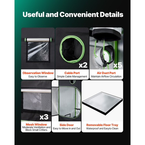 Σκηνή Εσωτερικής Καλλιέργειας VEVOR, 120 x 120 x 200 cm, 600D Υψηλής Ανακλαστικότητας Mylar, Σκηνή Εσωτερικών Φυτών με Παράθυρο Παρατήρησης, Δίσκο Δαπέδου & Φερμουάρ, Βαρέως Τύπου Σκηνές Καλλιέργειας για Φρούτα και Άνθη Λαχανικών