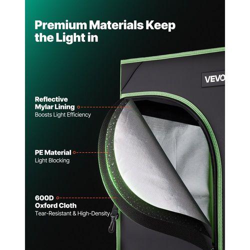 Σκηνή Εσωτερικής Καλλιέργειας VEVOR, 40 x 40 x 160 cm, 600D Υψηλής Ανακλαστικότητας Mylar, Σκηνή Εσωτερικών Φυτών με Παράθυρο Παρατήρησης, Δίσκο Δαπέδου & Φερμουάρ, Βαρέως Τύπου Σκηνές Καλλιέργειας για Φρούτα και Άνθη Λαχανικών