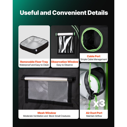 Σκηνή Εσωτερικής Καλλιέργειας VEVOR, 60 x 60 x 180 cm, 600D Υψηλής Ανακλαστικότητας Mylar, Σκηνή Εσωτερικών Φυτών με Παράθυρο Παρατήρησης, Δίσκο Δαπέδου & Φερμουάρ, Βαρέως Τύπου Σκηνές Καλλιέργειας για Φρούτα και Άνθη Λαχανικών