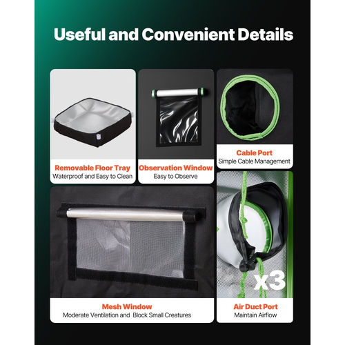 Σκηνή Εσωτερικής Καλλιέργειας VEVOR, 80 x 80 x 180 cm, 600D Υψηλής Ανακλαστικότητας Mylar, Σκηνή Εσωτερικών Φυτών με Παράθυρο Παρατήρησης, Δίσκο Δαπέδου & Φερμουάρ, Βαρέως Τύπου Σκηνές Καλλιέργειας για Φρούτα και Άνθη Λαχανικών