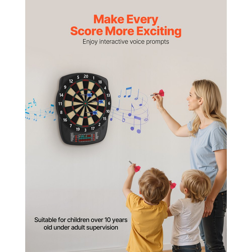 Ηλεκτρονική μπαλιά βελών VEVOR, μπαλιά στόχου 336 χιλιοστών με 43 παιχνίδια & 200+ παραλλαγές για έως 8 παίκτες, 6 βελάκια με βελάκια & 50 μαλακές άκρες, έγχρωμη οθόνη LCD βαθμολόγησης για αίθουσες παιχνιδιών για πάρτι στο σπίτι