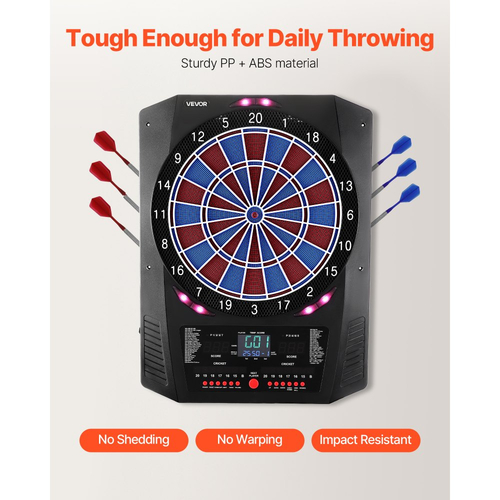 Ηλεκτρονική σανίδα βελών VEVOR, 336 χιλ. με 45 παιχνίδια & 474 παραλλαγές για έως 8 παίκτες, 6 βελάκια με βελάκια & 50 μαλακές άκρες, έγχρωμη οθόνη σκοραρίσματος κρίκετ LED για μπαρ πάρτι στο σπίτι