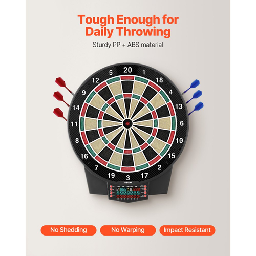 Ηλεκτρονική σανίδα βελών VEVOR, 391 χιλ. με 43 παιχνίδια & 320+ παραλλαγές για έως 8 παίκτες, 6 βελάκια με βελάκια & 50 μαλακές άκρες, έγχρωμη οθόνη LCD για πάρτι στο σπίτι