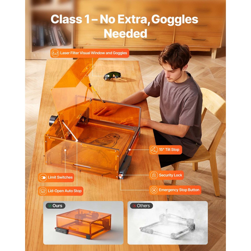 Χαρακτική μηχανή λέιζερ VEVOR, 10W, Μηχανή χάραξης και κοπής με περίβλημα, Μηχανή χάραξης λέιζερ κοπής, Περιοχή εργασίας 300 x 300 mm, 7000 mm/min, για ξύλο, δέρμα, γυαλί, ορισμένα μέταλλα, Κλάση 1