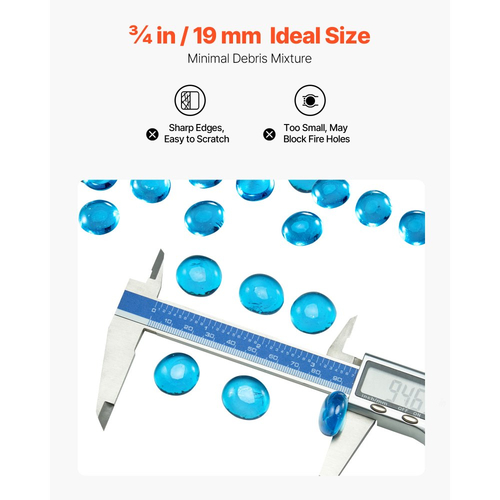 Πυρίμαχο γυαλί VEVOR, 9,0 kg ανθεκτικά σε υψηλές θερμοκρασίες τζάκια, ανακλαστικές χάντρες από γυαλί τζακιού 3/4 ίντσας / 19,05 mm, υψηλής στιλπνότητας πέτρινο διακοσμητικό τοπίου για τραπέζι τζακιού, μπλε της Καραϊβικής