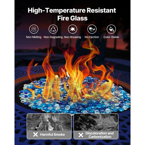 Πυρίμαχο γυαλί VEVOR, 10 λίβρες / 4,5 κιλά άκαπνες πέτρες και πέτρες τζακιού, ανακλαστικές χάντρες από γυαλί τζακιού 3/4 ίντσας / 19,05 mm, υψηλής στιλπνότητας πέτρινη διακόσμηση τοπίου για τραπέζι τζακιού, μπλε κοβαλτίου + μπλε καραϊβικής + διαφανές