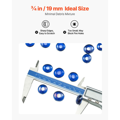 Πυρίμαχο γυαλί VEVOR, 10LBS/4.5KG ανθεκτικά σε υψηλές θερμοκρασίες τζάκια, ανακλαστικές και άκαπνες χάντρες από γυαλί τζακιού 3/4 ιντσών / 19.05 mm, υψηλής στιλπνότητας πέτρινο διακοσμητικό τοπίου για τραπέζι τζακιού, μπλε κοβαλτίου