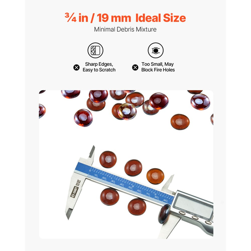 Πυρίμαχο γυαλί VEVOR, 10LBS / 4,5KG ανθεκτικά σε υψηλές θερμοκρασίες τζάκια, ανακλαστικές και άκαπνες χάντρες από γυαλί για τζάκι 3/4 ίντσας / 19,05 mm, πέτρα υψηλής στιλπνότητας για τραπέζι τζακιού, πλούσιο κεχριμπάρι