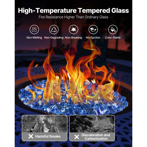 Πυροκρύσταλλο VEVOR, 10LBS / 4,5KG ανθεκτικά σε υψηλές θερμοκρασίες τζάκια, ανακλαστική και άκαπνη γυάλινη πέτρα τζακιού 1/4 ίντσας / 6,35 mm, πέτρα υψηλής στιλπνότητας για τραπέζι τζακιού, μπλε κοβαλτίου