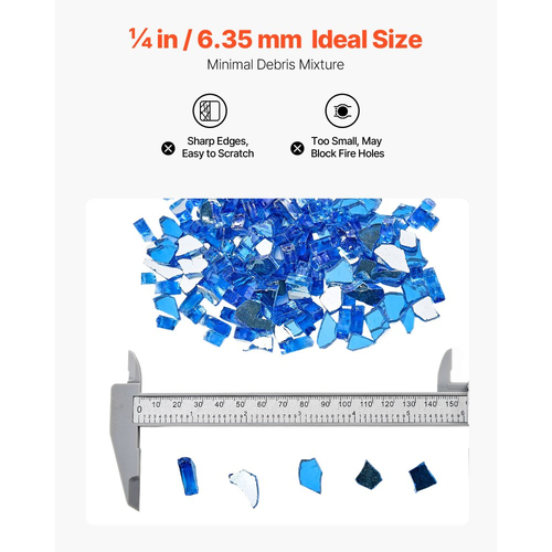 Πυροκρύσταλλο VEVOR, 10LBS / 4,5KG ανθεκτικά σε υψηλές θερμοκρασίες τζάκια, ανακλαστική και άκαπνη γυάλινη πέτρα τζακιού 1/4 ίντσας / 6,35 mm, πέτρα υψηλής στιλπνότητας για τραπέζι τζακιού, μπλε κοβαλτίου
