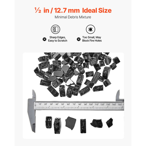 Πυρίμαχο γυαλί VEVOR, 10 LBS / 4,5 KG ανθεκτικά σε υψηλές θερμοκρασίες τζάκια, ανακλαστική και άκαπνη γυάλινη πέτρα τζακιού 1/2 ίντσας / 12,7 mm, πέτρα υψηλής στιλπνότητας για τραπέζι τζακιού, μαύρο