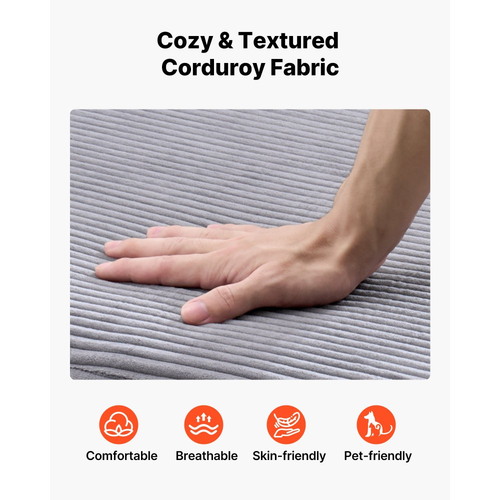 Πολυθρόνα VEVOR, 1115 mm Αρθρωτή πολυθρόνα εσωτερικού χώρου χωρίς κόκαλα, μεγάλη πολυθρόνα ανάγνωσης από κοτλέ με μαξιλάρια και μπράτσα, βαθύς καναπές-κρεβάτι για σαλόνι, υπνοδωμάτιο, γκρι