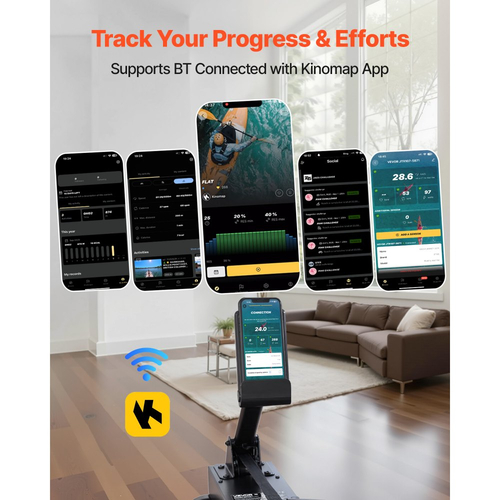 Μηχανή κωπηλασίας νερού VEVOR, αθόρυβη αντίσταση 6 επιπέδων, ξύλινη πτυσσόμενη μηχανή κωπηλασίας με δεξαμενή νερού 14 λίτρων και οθόνη LCD, συμβατή με εφαρμογή Bluetooth, χωρητικότητα βάρους 158 κιλών, καθηλωτικές μηχανές κωπηλασίας για το σπίτι