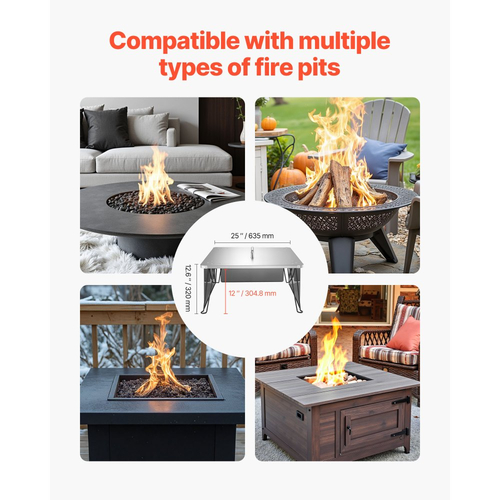 Εκτροπέας θερμότητας για τζάκι VEVOR, τετράγωνο κάλυμμα εξωτερικού καυστήρα 645x645x370 mm, φωτιά από ανοξείδωτο ατσάλι για κάμπινγκ, καύση ξύλων, σπρώχνοντας τη θερμότητα προς τα κάτω και προς τα έξω με 4 πτυσσόμενα πόδια και λαβή μεταφοράς