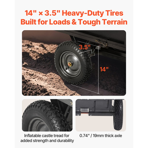 Τρέιλερ VEVOR Garden Utility, 10 κυβικά πόδια και χωρητικότητα 227 κιλών, Τρέιλερ μεταφοράς ATV UTV, Χαλύβδινο καρότσι ρυμούλκησης με ελαστικά 14", Χειροκίνητο τράβηγμα ή ποδοκίνητο ποδοκίνητο, Ρυμουλκούμενα βαρέως τύπου για χλοοκοπτικό τρακτέρ