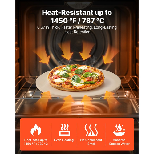 Πέτρα πίτσας VEVOR, στρογγυλή πέτρα πίτσας από κορδιερίτη 381 mm, πολύ μεγάλη πέτρα ψησίματος με φλοιό αλουμινίου, πάχος 17 mm ανθεκτικό στη θερμότητα κορδιερίτη, για φούρνο κουζίνας, ψήσιμο πίτσας, ψήσιμο στη σχάρα BBQ