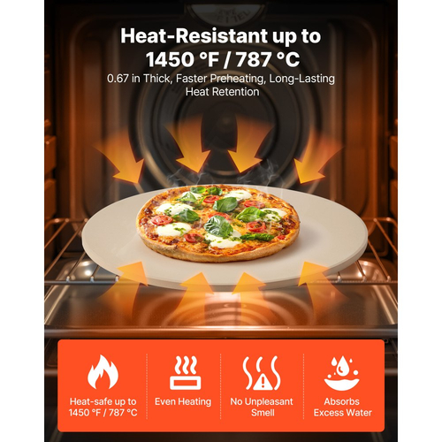 Πέτρα πίτσας VEVOR, στρογγυλή πέτρα πίτσας από κορδιερίτη 406 mm, πολύ μεγάλη πέτρα ψησίματος με ανθεκτική βάση, πάχος 17 mm ανθεκτικό στη θερμότητα κορδιερίτη, για φούρνο κουζίνας, ψήσιμο πίτσας, ψήσιμο στη σχάρα BBQ