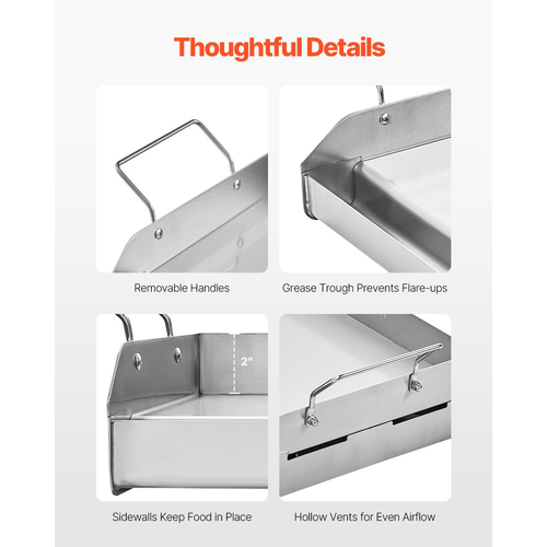 Πλάκα ψησίματος VEVOR από ανοξείδωτο ατσάλι, ορθογώνια πλάκα επίπεδης κορυφής 17x13 ιντσών, πλάκα ψησίματος αερίου για BBQ, Teppanyaki, φορητά οικιακά μαγειρικά σκεύη με λαβή, για κάμπινγκ και πάρτι
