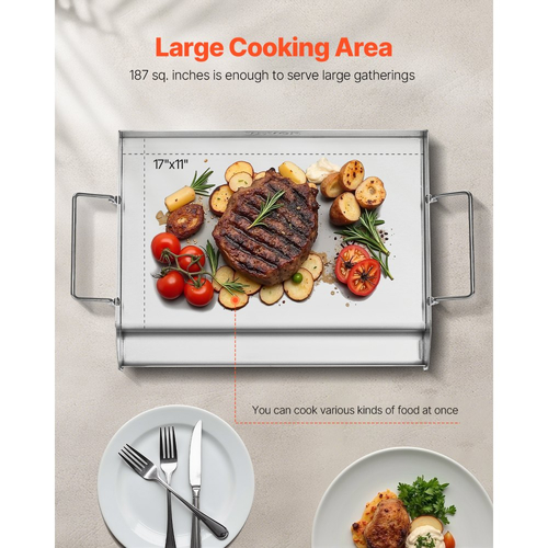 Πλάκα ψησίματος VEVOR από ανοξείδωτο ατσάλι, ορθογώνια πλάκα επίπεδης κορυφής 17x13 ιντσών, πλάκα ψησίματος αερίου για BBQ, Teppanyaki, φορητά οικιακά μαγειρικά σκεύη με λαβή, για κάμπινγκ και πάρτι