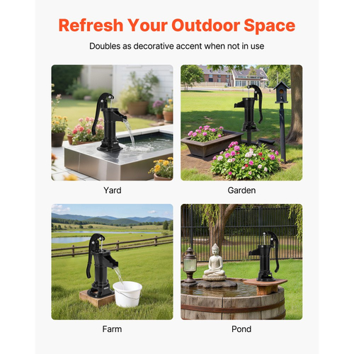 Χειροκίνητη αντλία κανάτας VEVOR Well, μέγιστη ανύψωση 25 ft, χειροκίνητη αντλία νερού από χυτοσίδηρο αντίκα, σύνδεση NPT 1-1/4 in, εύκολη εγκατάσταση, παλαιού τύπου για εξωτερικούς χώρους, κήπο, λίμνη, αυλή, αγρόκτημα, μαύρη