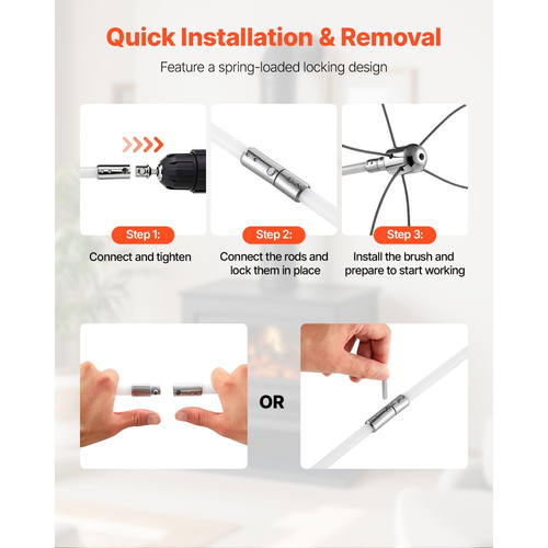 Κιτ καθαρισμού καμινάδας VEVOR, Βούρτσα καμινάδας μέγιστου επεκτάσιμου μήκους 9 μέτρων, Σάρωθρος καθαρισμού καμινάδας με διπλές κεφαλές βούρτσας, Βούρτσα & προστατευτικά γυαλιά, Εργαλείο καθαρισμού τζακιού για τετράγωνες, ορθογώνιες, καμινάδες με αψίδα