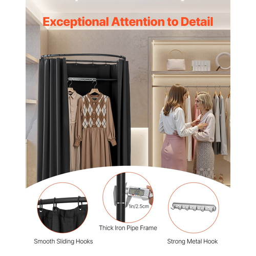 Δοκιμαστήριο VEVOR, Φορητό Γκαρνταρόμπα με Χοντρές Κουρτίνες από Πολυεστέρα, Χώρος Απορρήτου με Κουρτίνα Σκίασης και Γάντζο, για Μπουτίκ, Εμπορικό Κέντρο, Ραφείο & Υπαίθριες Δραστηριότητες 100 x 95 x 200 cm (Μαύρο)