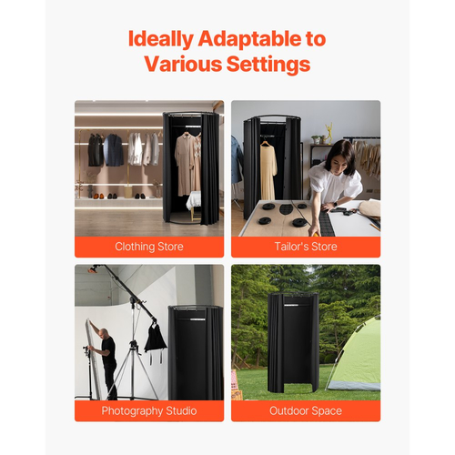 Δοκιμαστήριο VEVOR, Φορητό Γκαρνταρόμπα με Χοντρές Κουρτίνες από Πολυεστέρα, Χώρος Απορρήτου με Κουρτίνα Σκίασης και Γάντζο, για Μπουτίκ, Εμπορικό Κέντρο, Ραφείο & Υπαίθριες Δραστηριότητες 100 x 95 x 200 cm (Μαύρο)