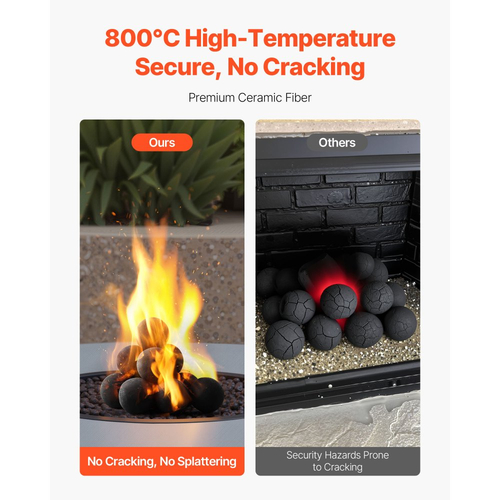 Κεραμικές μπάλες φωτιάς VEVOR, 100 mm 12 τεμάχια στρογγυλές πέτρες φωτιάς, επαναχρησιμοποιήσιμες πέτρες λάβας για εσωτερική και εξωτερική χρήση, διακοσμητικές πέτρες φωτιάς για τζάκι προπανίου/αερίου, σόμπα, αυλή, κάμπινγκ, μαύρες