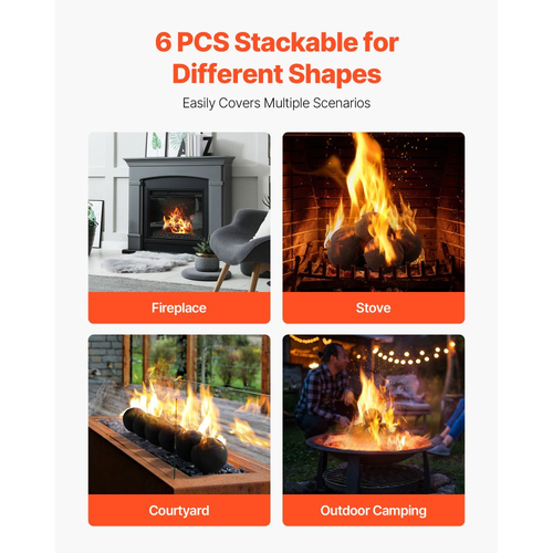 Κεραμικές μπάλες φωτιάς VEVOR, 125 mm 6 τεμάχια στρογγυλές πέτρες φωτιάς, επαναχρησιμοποιήσιμες πέτρες λάβας για εσωτερική και εξωτερική χρήση, διακοσμητικές πέτρες φωτιάς για τζάκι προπανίου/αερίου, σόμπα, αυλή, κάμπινγκ, μαύρες