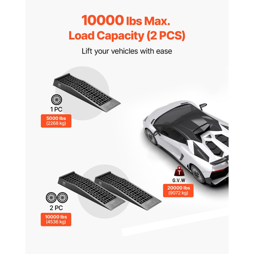 Ράμπες αυτοκινήτων VEVOR, 2 τεμάχια μικτού βάρους 9072 kg, ύψος ανύψωσης 65 mm, φορητές ράμπες χαμηλού προφίλ για συντήρηση γκαράζ σπιτιού και αλλαγή λαδιών, βαρέως τύπου για οχήματα χαμηλού σασί και γρύλο στήριξης