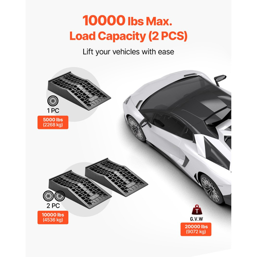 Ράμπες αυτοκινήτων VEVOR, 2 τεμάχια μικτού βάρους 9072 kg, ύψος ανύψωσης 66 mm, φορητές ράμπες χαμηλού προφίλ για συντήρηση γκαράζ σπιτιού και αλλαγή λαδιών, βαρέως τύπου για οχήματα χαμηλού σασί και γρύλο στήριξης