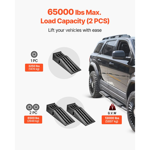 Ράμπες αυτοκινήτων VEVOR, 2 τεμάχια χωρητικότητας 5897 kg μικτού βάρους, ύψος ανύψωσης 155 mm, φορητές ράμπες σέρβις αυτοκινήτων υψηλού προφίλ για συντήρηση γκαράζ σπιτιού και αλλαγή λαδιών, βαρέως τύπου για επισκευή φορτηγών, SUV οχημάτων, μαύρο