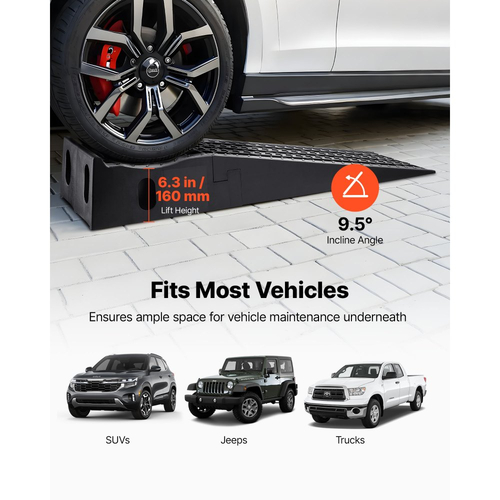 Ράμπες αυτοκινήτων VEVOR, 2 τεμάχια χωρητικότητας 5897 kg μικτού βάρους, ύψος ανύψωσης 160 mm, φορητές ράμπες σέρβις αυτοκινήτων υψηλού προφίλ για συντήρηση γκαράζ σπιτιού και αλλαγή λαδιών, βαρέως τύπου για επισκευή φορτηγών, SUV οχημάτων, μαύρο