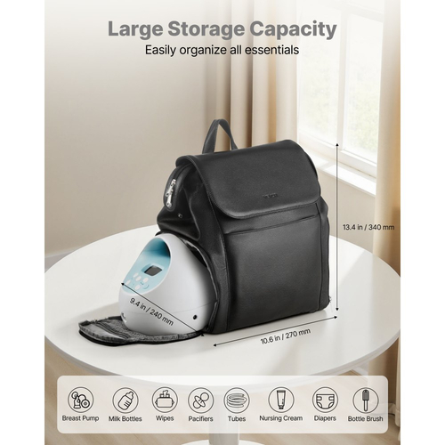 Σακίδιο πλάτης θηλάστρου VEVOR, τσάντα θηλασμού με παγοκύστη, κατάλληλο για S1/S2, αξεσουάρ άντλησης και αποθήκευση μητρικού γάλακτος, φορητή θήκη μεταφοράς θηλάστρου για εργασία, ταξίδια και οικογενειακή χρήση, μαύρο