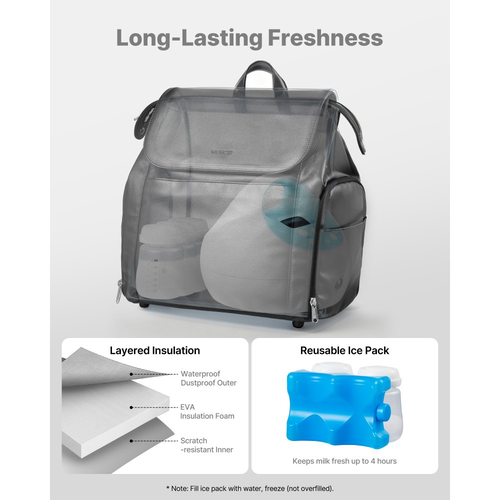 Σακίδιο πλάτης θηλάστρου VEVOR, τσάντα θηλασμού με παγοκύστη, κατάλληλο για S1/S2, αξεσουάρ άντλησης και αποθήκευση μητρικού γάλακτος, φορητή θήκη μεταφοράς θηλάστρου για εργασία, ταξίδια και οικογενειακή χρήση, μαύρο
