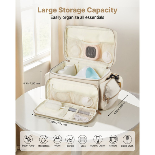 Τσάντα Θηλασμού VEVOR, Τσάντα Θηλασμού με Αδιάβροχο Χαλί, Κατάλληλη για S1/S2, Αξεσουάρ Άντλησης & Αποθήκευση Μητρικού Γάλακτος, Φορητή Θήκη Μεταφοράς Θηλασμού για Εργασία, Ταξίδια και Οικογενειακή Χρήση, Μπεζ