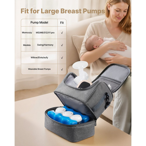 Τσάντα θηλασμού VEVOR, Τσάντα θηλασμού με παγοκύστη, Κατάλληλη για S1/S2, Αξεσουάρ άντλησης & Αποθήκευση μητρικού γάλακτος, Φορητή θήκη μεταφοράς θηλάστρου για εργασία, ταξίδια και οικογενειακή χρήση, Γκρι