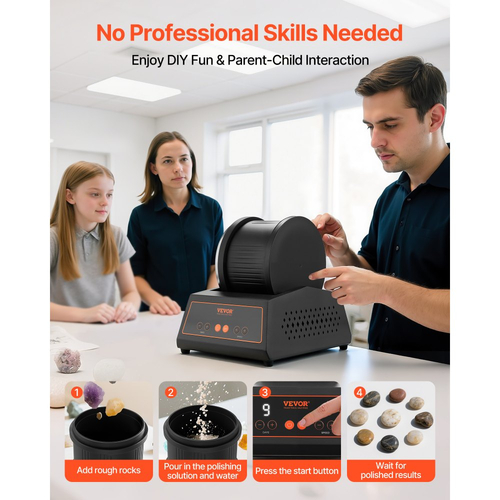 Κιτ γυάλισμα πέτρας VEVOR, κιτ στίλβωσης πέτρας, 4 ρυθμίσεις ταχύτητας, 9ήμερο χρονόμετρο στίλβωσης, κιτ στίλβωσης πέτρας, γυαλιστικό πέτρας χωρίς ζώνη με προσαρμογέα και προστασία υπερφόρτωσης, γυαλιστικό πέτρας για ενήλικες και παιδιά