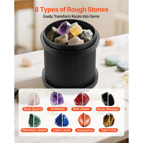 Κιτ γυαλίσματος πέτρας VEVOR, κιτ στίλβωσης πέτρας, 4 ρυθμίσεις ταχύτητας, χρονοδιακόπτης στίλβωσης 9 ημερών, κιτ στίλβωσης πέτρας, γυαλιστικό πέτρας με ακατέργαστες πολύτιμες πέτρες και κόκκους στίλβωσης, γυαλιστικό πέτρας για ενήλικες και παιδιά