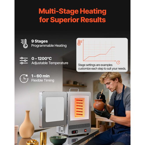 Ηλεκτρικός φούρνος τήξης VEVOR, Ψηφιακός φούρνος τήξης 1650W, ηλεκτρικός κλίβανος με μέγιστη θερμοκρασία 2192℉/1200℃ για χύτευση με χαμένο κερί, DIY πηλό, ανόπτηση μετάλλου, όπτηση κεραμικών, έλεγχος θερμοκρασίας PID