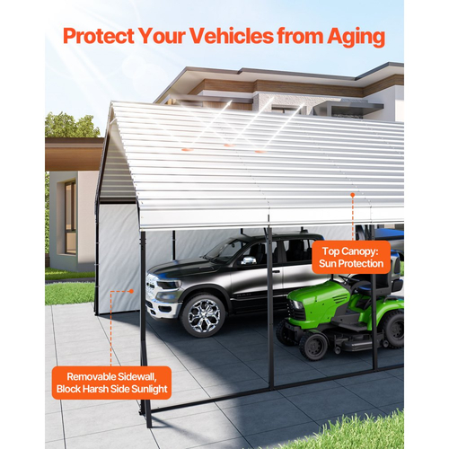 Μεταλλικό στέγαστρο βαρέως τύπου VEVOR, εξωτερικό στέγαστρο 5,8 x 6 x 3,77 m με στιβαρό πλαίσιο και οροφή, σκίαστρο γκαράζ αυτοκινήτου με αφαιρούμενα πλευρικά τοιχώματα, στέγαστρο αυτοκινήτου πολλαπλών χρήσεων για φορτηγά, σκάφη, φορτηγά και τρακτέρ