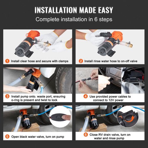 Φορητή αντλία κοπής VEVOR RV, 12V, αντλία λυμάτων RV γρήγορης απελευθέρωσης 12GMP, αντλία λυμάτων RV με αποσπώμενη βαλβίδα γρήγορης σύνδεσης και μεταλλικό σφιγκτήρα σωλήνα, καλώδιο τροφοδοσίας, για RV σκάφος, θαλάσσιο τροχόσπιτο, τροχόσπιτο