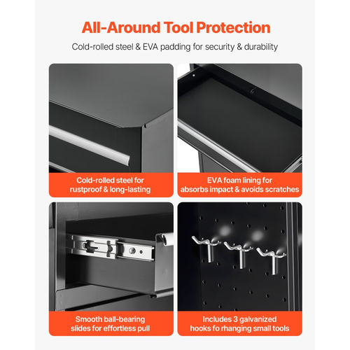 Ρολό εργαλειοθήκης VEVOR, Σχεδιασμός 2 σε 1, Οργανωτής ερμαρίου εργαλείων με 5 συρτάρια με αποσπώμενη μεταλλική εργαλειοθήκη, μπάρα κλειδώματος, προστατευτική επένδυση και ράφι εργαλείων, Ντουλάπι αποθήκευσης γκαράζ για αποθήκη, εργαστήριο