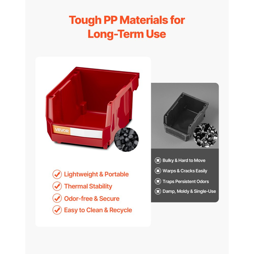 Κάδοι Αποθήκευσης VEVOR Επιτοίχιοι, 12 Πλαστικοί Κάδοι & 3 Μεταλλικές Ράγες, Πλαστικός Κρεμαστός Κάδος Αποθήκευσης με Στοίβα για Βίδες, Παξιμάδια, Μπουλόνια, Καρφιά, Οργανωτής Εργαλείων για Εργαστήριο, Χώρο Χειροτεχνίας, Γκαράζ, Κόκκινο