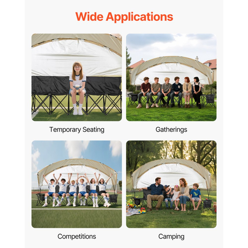 Φορητός Πτυσσόμενος Πάγκος VEVOR, Πάγκος Ποδοσφαίρου 6 Θέσεων με Θήκες Αποθήκευσης, Θήκες Ποτηριών & Τσάντα Μεταφοράς, Ελαφρύ Πλαϊνό Καθιστικό με Σκίαστρο για Ποδόσφαιρο, Μπέιζμπολ, Κάμπινγκ, Υπαίθριες Εκδηλώσεις, Μαύρο