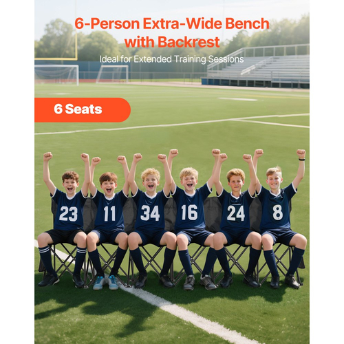 Φορητός Πτυσσόμενος Πάγκος VEVOR, Πάγκος Ποδοσφαίρου 6 Θέσεων με Πολλαπλές Θήκες Αποθήκευσης & Τσάντα Μεταφοράς, Ελαφρύ Πλαϊνό Καθιστικό με Πλάτη για Ποδόσφαιρο, Μπέιζμπολ, Κάμπινγκ, Υπαίθριες Εκδηλώσεις, Μαύρο