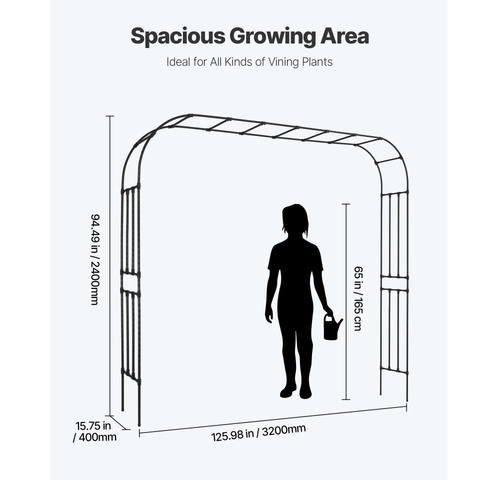 VEVOR Κληματαριά Κήπου, 2,4 (Υ) x 3,2 (Π) x 0,4 (Β) μ. Μεταλλική Αψίδα, Ανθεκτική Αψίδα Εξωτερικού Χώρου με Πέργκολα και Πασσάλους, Εύκολη Συναρμολόγηση, Κληματαριά Πέργκολας για Αναρριχώμενα Φυτά, Διακόσμηση Γαμήλιου Γάμου, Γκαζόν, Κήπου